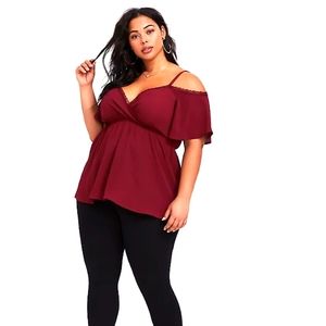 Torrid BURGUNDY RED COLD SHOULDER BABYDOLL BLOUSE sz 1 (14/16xl)